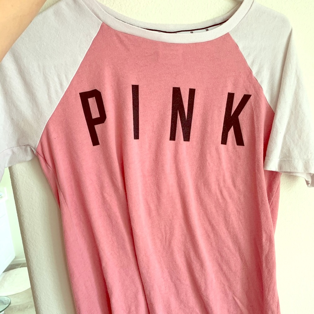 Pink and white VS baseball T